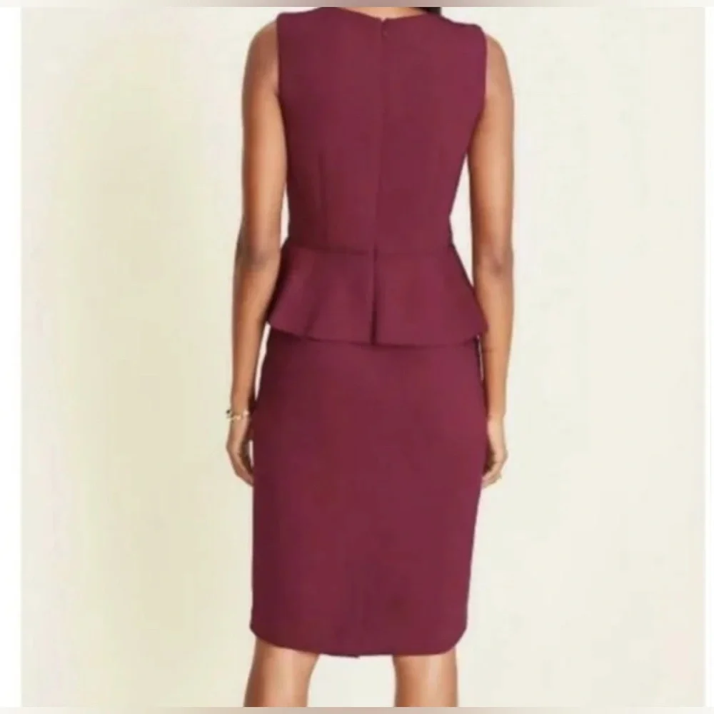 NWT Ann Taylor Doubleweave Peplum Wine Plum Sheath Dress 0 Petite - Picture 3 of 13